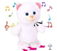 Hopearl Chat Parlant Chantant, Répète Tout ce Que Vous Dites, Marche, Interactive, Animée, Compagnon en Peluche, Cadeau pour Enfants, Blanc, 20 cm