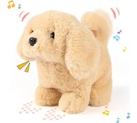 Hopearl Chien Marchant Golden Retriever, Animal de Compagnie Interactif Électronique, Peluche Chiot Woof et Mouvement Animé Hochement Tête, Cadeau pour Enfants, Marron, 18cm