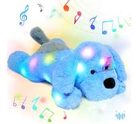 Hopearl Chiot Musical LED en Peluche Qui Chante - Contrôle du Volume - Berceuse animée - Apaise - Fête d'anniversaire pour Enfants et Tout-Petits - Bleu - 43 cm