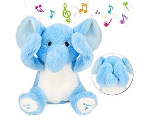 Hopearl P Boo - Éléphant interactif - Répète ce que vous dites - Peluche - Jouet musical chantant et parlant - Adorable animal - Animé électrique - Anniversaire Festival - Bleu - 29 cm