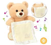 Hopearl Peek A Boo Bear - Ours en peluche interactif - Avec couverture de sécurité - Répète ce que vous dites - Adorable jouet musical chantant et parlant - Adorable animation électrique - Beige - 28