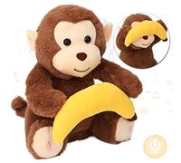 Hopearl Peek Jouet en peluche interactif à partir de 3 ans Un singe boo avec banane répète ce que vous dites Jouet en peluche musical chantant adorable électrique Animate Festival d'anniversaire