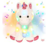 Hopearl Peluche musicale LED - Licorne lumineuse - Peluche chantante - Contrôle du volume - Berceuse animée - Apaise - Fête d'anniversaire pour enfants en bas âge - Blanc - 33 cm