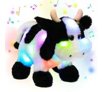 Hopearl Peluche musicale LED - Vache - Peluche chantante - Contrôle du volume - Berceuse animée - Apaise - Fête d'anniversaire pour enfants en bas âge - 30,5 cm