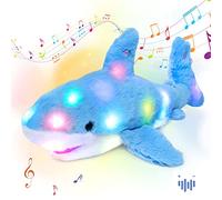 Hopearl Requin Musical Peluche Lumineuse LED Qui Chante Volume Réglable, Veilleuse Animée Apaisante - Cadeau Anniversaire Fête pour Enfants Filles, Bleu, 28cm