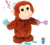 Hopearl Singe Parlant Chantant, Répète Tout ce Que Vous Dites, Marche, Interactive, Animée, Compagnon en Peluche, Cadeau pour Enfants, Marron, 21.5 cm