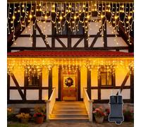 Hopelit Guirlande Pluie de Glace 15m 600 LED, Guirlande lumineuse d'extérieur, Blanc Chaud, IP44 Étanche, Alimentation à prise, Minuterie et 8 Modes, pour Jardin, Balcon, Noël, Mariage et Fêtes