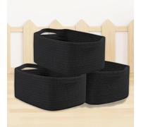 Hopelit Lot de 3 paniers de rangement en corde de coton tressée avec poignées - Panier de rangement empilable multifonction pour chambre d'enfant, table à langer, noir