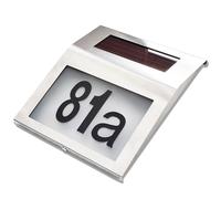 Hopelit Numéro de maison éclairé, avec 2 LED à énergie solaire, pour l'extérieur, en acier inoxydable, avec étanchéité IP65 et interrupteur crépusculaire, numéros 0-9 et lettres a-h