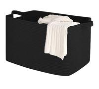 Hopelit Panier de rangement carré en corde de coton (63 l, noir) - Panier de rangement pour enfants avec poignées - Grand panier de rangement pliable - Corde en coton - Pour salle de bain, chambre