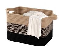 Hopelit Panier de rangement, Panier de rangement pour enfants avec poignées, Grand panier de rangement pliable tressé en corde de coton pour salle de bain, chambre d'enfant (55 x 38 cm, Marron+Noir)