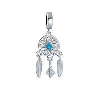 Hopes Dreams Amulette Spirituelle Bleue Symbole De L'Indien D'Amérique Occidentale Attrape-Rêves Pendentif Pampille Tassel Feather Leaves Pour Femmes Ados .925 Argent Sterling Pour Bracelet Européen