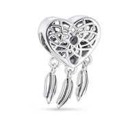 Hopes Dreams Heart Spiritual Amulet Symbol Western Native American Indian Dream Catcher Pendre Charm Bead Tassel Feather Leaves Pour Femmes Ados .925 Argent Sterling Pour Bracelet Européen