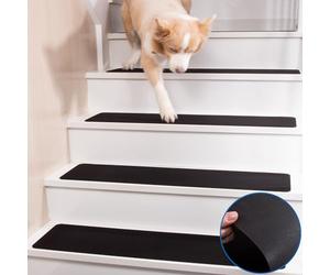 HOPEVIVA Tapis d’Escalier Antidérapants en Caoutchouc Synthétique [15 Pièces], Tapis de Marche avec Dos Gomme Antiglisse, 76×20 cm, avec Ruban Adhésif, Noir