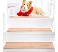 HOPEVIVA Tapis d’Escalier Antidérapants en Caoutchouc Synthétique [7 Pièces], Tapis de Marche avec Dos Gomme Antiglisse, 76×20 cm, avec Ruban Adhésif, Imitation Bois