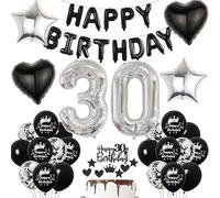 Hopewey Ballon Anniversaire 30 Ans Femme Homme Noir: Ensemble de Décoration avec Bannières, Ballons Numériques, Latex, Confettis, Étoiles et Cœurs en Foil, Rubans