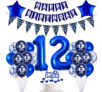 Hopewey Ballons 12 ans Anniversaire Garçon Bleu, Décoration de Fête et Gâteau, Pack de Décoration de Parti, Bleu Unie, 1 Unité