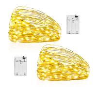Hopexy Lot de 2 guirlandes lumineuses de 15 m à 150 LED à piles, étanches, alimentées par piles, fil de cuivre à suspendre, pour la fête des mères, un mariage, une fête pour décoration intérieure et