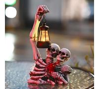 Hopeyhfm Figurine Squelette The Lovers avec Lanterne Solaire, Décoration d'halloween en Forme de tête de Mort, Statues Gothiques Vintage, pour terrasse, Balcon, Porche, pelouse, Jardin