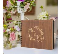 Hopeyhfm Livre d'or de Mariage en Bois, Mr&Mrs Album Livre d'Or en Bois pour Anniversaire de Mariage, 285 x 220 mm, pour Fête Réception Mariage Décorer Anniversaire