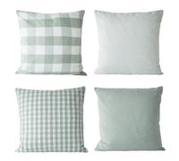 HOPLEE Lot de 4 Housses de Coussin de Style Rustique avec Carreaux de Buffle, Vert Sauge uni, 45,7 x 45,7 cm
