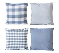 HOPLEE Lot de 4 Housses de Coussin d'été Bleu Clair 45,7 x 45,7 cm, Coussins Décoratifs avec Motif Écossais de Buffle, Rayures et Vichy