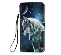 HopMore Coque en Cuir Huawei P40 Lite E/Huawei Y7P Etui à Rabat Motif Animal Fleur Housse Silicone, Coque Huawei P40 Lite E Portefeuille Antichoc Leather Wallet Case Card Slot Protection - Loup B