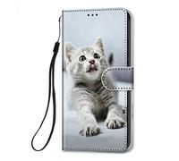 HopMore Coque en Cuir pour Oppo A15 / Oppo A15S à Rabat et Folio Portefeuille, Housse Cuir avec Support Fentes pour Cartes Étui Anti Choc 360 Degrés Cover Silicone - Minou