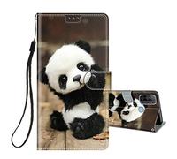 HopMore Coque en Cuir pour Oppo A53S / Oppo A53 / A32 A33 2020 à Rabat et Folio Portefeuille pour Filles Garçons Femme, Housse Cuir Fentes pour Cartes Étui Antichoc 360 Degrés Silicone - Panda Mignon