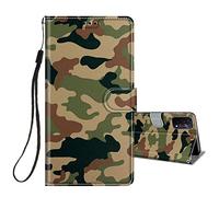 HopMore Coque pour Oppo A54 5G / A74 5G Cuir à Rabat Etui Folio Portefeuille pour Filles Femme, Housse Cuir Fentes pour Cartes Étui Antichoc 360 Degrés Cover Silicone - Camouflage