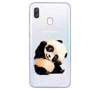 HopMore Coque pour Samsung Galaxy A40 2019 Silicone Transparente Motif TPU Etui Samsung A40 Souple Housse Case Antichoc Mince Fine Cover pour Fille Filles Femme - Panda Mignon