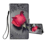 HopMore Coque pour Samsung Galaxy J6 Plus 2018 Cuir à Rabat Etui Folio Portefeuille pour Filles Femme, Housse Cuir Fentes pour Cartes Étui Antichoc 360 Degrés Cover Silicone - Rose/Rouge