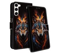 HopMore Coque pour Samsung Galaxy S23 5G Housse en Cuir PU Premium, Etui à Rabat Pochette Portefeuille Porte Carte Flip Case, Étui de Protection avec Motif Cover pour Samsung S23 5G, B Loup