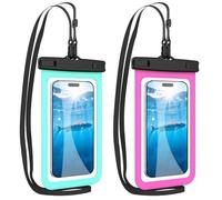HopMore Lot de 2 pochettes étanches pour téléphone avec cordon réglable jusqu'à 7,2" - IPX8 - Étui universel sous l'eau pour iPhone 16, 15, 14, 13, 12, 11, Samsung S25, S24, A56, A36, A16 - Rose et