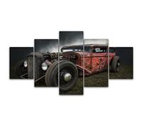 HOPNRU 5 Pièces Hot Rod Rétro Vintage Voiture Affiche Shabby Voiture Mur Art Photo Impression Toile Peinture Moderne Maison Salon Bureau Décor Affiche (Taille Globale 55h X100w (cm) - Sans Cadre)