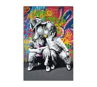 HOPNRU Banksy Graffiti Doux Baiser des Enfants Street Art Affiche Impression Toile Mur Art Photo Chambre DéCoration Peinture Cadeau (50x75cm-Sans cadre)