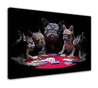 HOPNRU Bouledogue Jouant Au Poker Affiche Animal Chien Cartes À Jouer Mur Art Photo Impression Toile Peinture Moderne Maison Chambre Esthétique Bureau Décor Peintures (60x90cm-Encadrée)