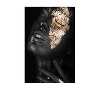 HOPNRU Femme africaine or et noir femme Portrait affiche mur Art photo impression toile Art peinture moderne maison salon chambre décor (50x75cm-Sans cadre)
