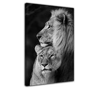 HOPNRU Lion Et Lionne Hug Poster Noir Et Blanc Animaux Lion Wall Art Picture Print Toile Peinture Moderne Maison Salon DéCoration Poster (50x75cm-EncadréE)