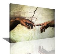 HOPNRU Michelangelo Main de Dieu Création d'Adam Affiche Renaissance Mur Art Photo Impression Toile Peinture Moderne Maison Salon Chambre Décoration Oeuvre (60x90cm-Encadrée)