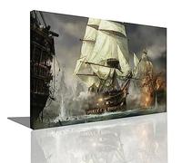 HOPNRU Vintage Nautical Wars Voilier Navire De Guerre Affiche Bateau Pirate Mur Art Photo Impression Toile Peinture Moderne Maison Salon Bureau Décor Affiche (60x90cm-Encadrée)