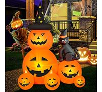 HOPOCO Décorations gonflables d'Halloween de 1,8 m, citrouille fantôme effrayante illuminée et chat de sorcière, décorations d'Halloween gonflables d'extérieur avec LED intégrée gonflable pour jardin