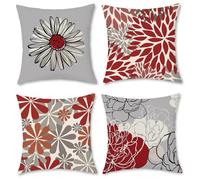 Hopomoon Housse de Coussin 45 x 45 4 pièces Coussin décorative Florale Marguerite Grise et Rouge Moderne pour la Maison, Sofa, Housse Coussin Exterieur