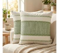 Hopomoon Housse de Coussin 45x45 Lot de 2, Housse Coussin Décorative, Housse Coussin Salon Canapé, Vert Sauge Effet Lin Texturé, Style Bohème Moderne Scandinave, Lavable, sans Rembourrage