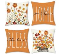 Hopomoon Housses de Coussin 40x40 Set of 4 Floral & Botanical Decorative Cushion Covers Spring-Summer Sofa Coussins Bedroom Outdoor Cushion Orange