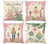 Hopomoon Housses de Coussin Noel 45x45 Lot de 4 Rose décorations Noel intérieurde Fille Mignon Ballet et Casse-Noisette Soldats Housses de Coussin de Noël décoration pour canapé