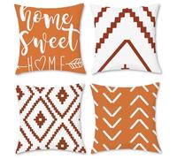 Hopomoon Lot de 4 housses de coussin décoratives à imprimé géométrique pour canapé et décoration d'intérieur, orange, style minimaliste nordique - 45,7 x 45,7 cm