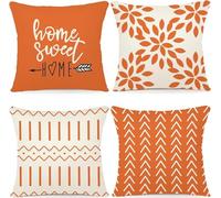 Hopomoon Lot de 4 housses de coussin orange 50 x 50 cm en lin pour canapé, idée cadeau