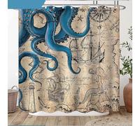 Hopomoon Rideau de douche Octopus pour salle de bain imperméable et résistant à l'humidité Style nautique rétro Vert 200 x 180 cm