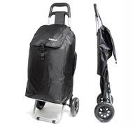 Hoppa 47L Chariot à roulettes léger à 2 Roues - Chariot de Courses Pliable et résistant - Poussette de marché imperméable de qualité supérieure - Sac de Chariot de Courses avec Poche - Noir